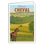 Carte Passion du CHEVAL avec Enveloppe - Affichette Mini Poster Format 17x11 5cm Style Rétro Vintage Illustration Graphique - équitation sports équestres Balades Promenades Champêtres