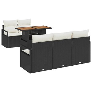 vidaXL Ensemble de canapé de jardin avec coussin 6 Pièces Noir et crème