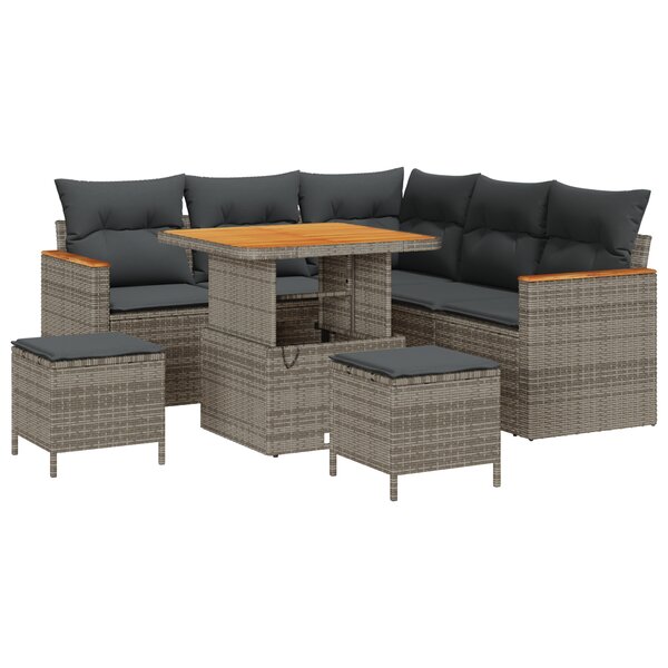 vidaXL Ensemble de Canapés de Jardin 8 Pièces avec Coussins Gris Poly Rattan Acacia