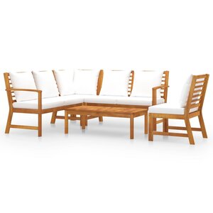 vidaXL Salon de jardin 5 Pièces avec coussin Crème Bois d'acacia solide