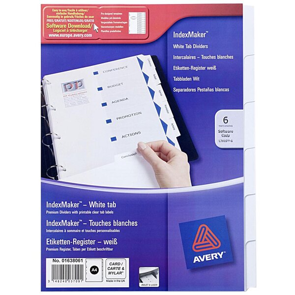 Intercalaires à onglets personnalisables IndexMaker en polypropylène A4, 6 touches