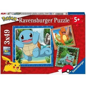 Puzzle pour enfants 3 x 49 pièces Pokémon - Salameche Bulbizarre et Carapuce 3 posters inclus