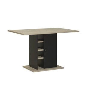GAMI Table a manger rectangulaire avec rangement 1 porte - Décor chene et noir - L 120 x P 80 x H 75 cm - OXFORD