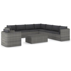 vidaXL Salon de jardin 9 Pièces avec coussins Résine tressée Gris