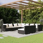 vidaXL Salon de jardin 9 Pièces avec coussins Noir Résine tressée