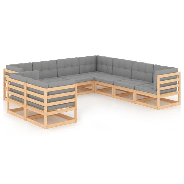 vidaXL Salon de jardin 9 Pièces avec coussins Bois de pin massif