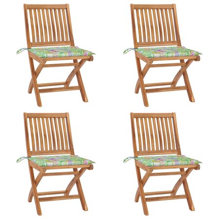 vidaXL Chaises pliables de jardin avec coussins 4 Pièces Teck solide