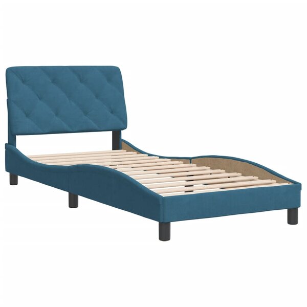 vidaXL Cadre de lit avec tête de lit bleu 90x190 cm velours