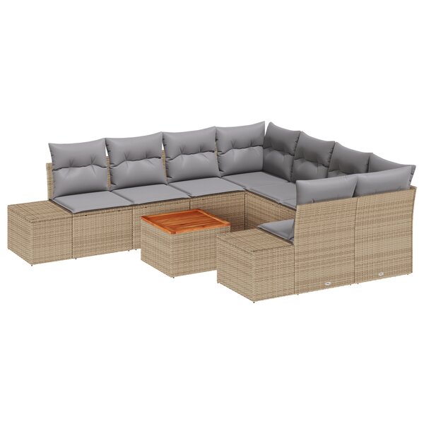 vidaXL Ensemble de canapé de jardin de 9 pièces avec coussins beige poly rattan acacia