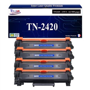 T3AZUR - 4x Toners compatibles avec Brother TN2420 TN2410 pour Brother HL-L2375DW HL-L2350DW DCP-L2530DW DCP-L2550DN MFC-L2710DW HL-L2310D MFC-L2730DW L2750DW - 3 000 pages
