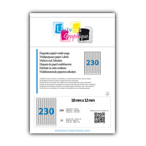 Lot de 10 planches a4 de 230 étiquettes à bords ronds 18 x 12 mm en papier blanc 70g/m² multifonction