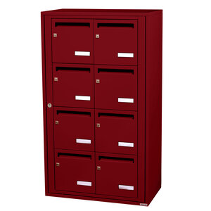 Bloc collectif leabox.com 2x4 grade 3 simple face Intérieur fixation murale Rouge pourpre RAL 3004 finition brillante