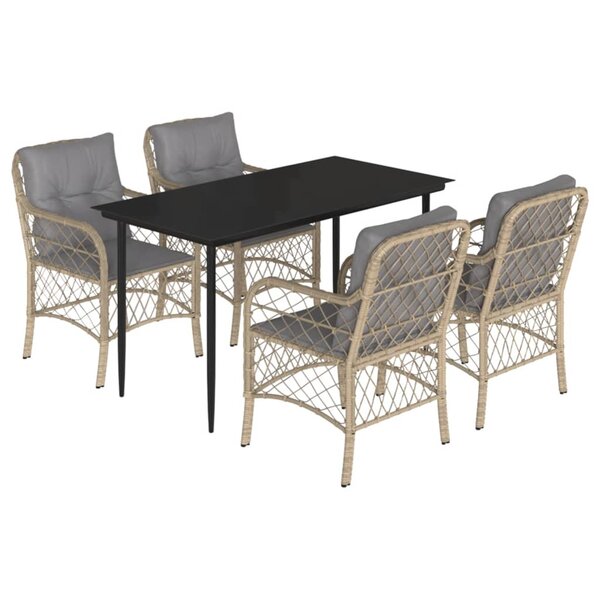 vidaXL Ensemble à manger de jardin coussins 5 Pièces mélange beige rotin