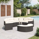 vidaXL Salon de jardin 3 Pièces demi-rond noir résine tressée
