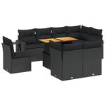vidaXL Salon de jardin 9 Pièces avec coussins noir résine tressée