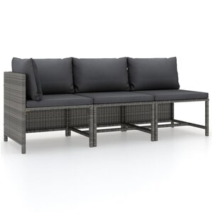 vidaXL Salon de jardin 3 Pièces avec coussins Résine tressée Gris