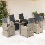 vidaXL Ensemble à manger de jardin et coussins 7 Pièces gris rotin