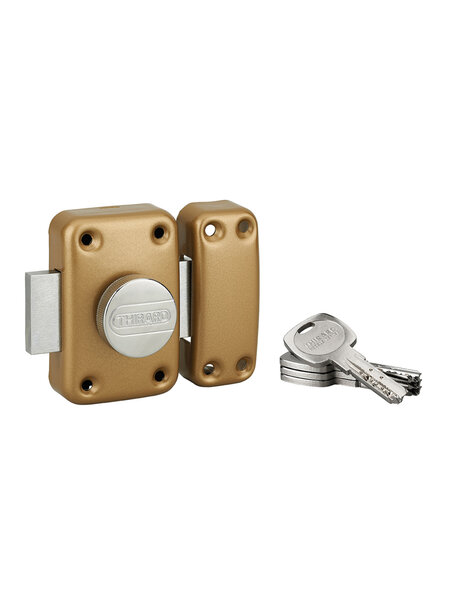 THIRARD - Verrou à bouton Transit 2 pour porte d'entrée  cylindre 80mm  4 clés  époxy or
