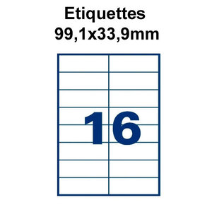 Étiquettes adhésives 99 1x33 9mm (16étiquettes/feuille) - blanc - 20 feuilles -t3azur