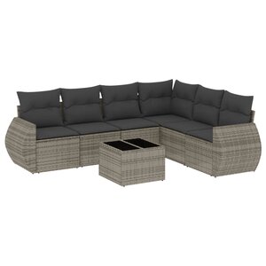 vidaXL Salon de jardin avec coussins 7 Pièces gris résine tressée
