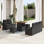 Ensemble de canapé de jardin 8 pièces avec coussins en rotin poly noir et acacia