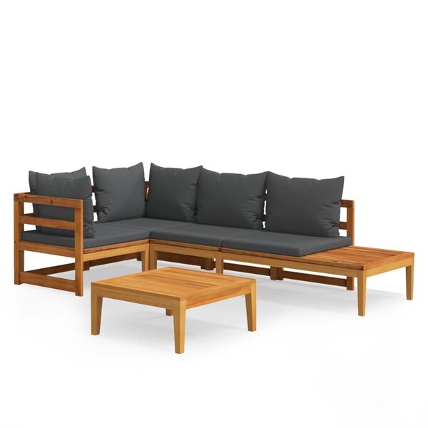 vidaXL Salon de jardin 4 Pièces avec coussins gris foncé Bois d'acacia