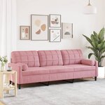 vidaXL Canapé 3 places avec oreillers décoratifs rose 210 cm velours