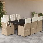 vidaXL Ensemble à manger de jardin et coussins 9 Pièces beige Poly rotin