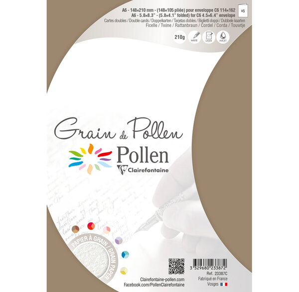 Etui de 5 cartes pliées grain de pollen 105x148 ficelle clairefontaine