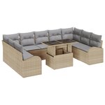 vidaXL Ensemble de canapé de jardin 10 pièces avec coussins beiges en poly rotin