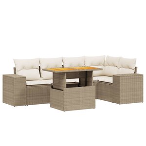 vidaXL Salon de jardin avec coussins 6 Pièces beige résine tressée