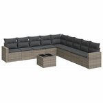vidaXL Salon de jardin avec coussins 10 Pièces gris résine tressée
