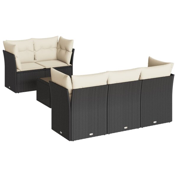 vidaXL Salon de jardin 6 Pièces avec coussins noir résine tressée