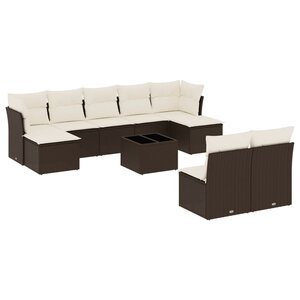 vidaXL Salon de jardin 10 Pièces avec coussins marron résine tressée
