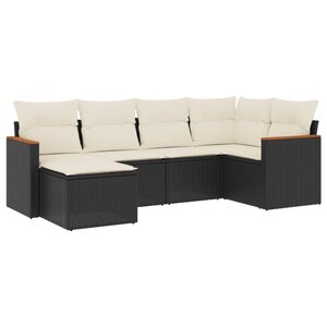 vidaXL Salon de jardin 6 Pièces avec coussins noir résine tressée