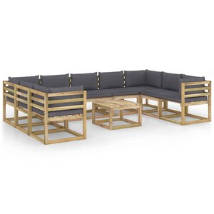 vidaXL Salon de jardin 10 Pièces avec coussins bois de pin imprégné