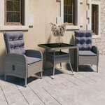 vidaXL Ensemble à dîner de jardin 3 Pièces Résine tressée et verre Gris