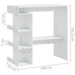 vidaXL Table de bar avec étagère de rangement Blanc Bois d'ingénierie