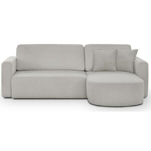 Canapé d'angle convertible et réversible 3 places GALET - Velours côtelé gris - Coffre de rangement - 238 x 154 x 86 cm