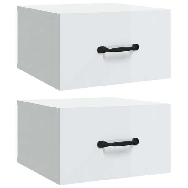 vidaXL Tables de chevet murales 2 Pièces Blanc brillant 35x35x20 cm