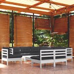 vidaXL Salon de jardin 10 Pièces avec coussins blanc bois de pin massif