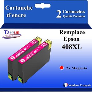 T3AZUR - 2x Cartouches compatibles avec Epson WorkForce Pro WF-C4810DTWF 408 408L 408XL - Magenta