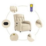 vidaXL Fauteuil inclinable de massage électrique crème tissu