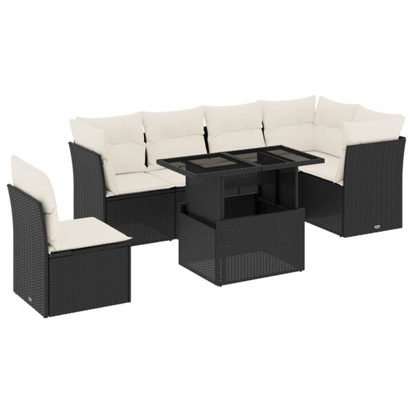 vidaXL Salon de jardin 7 Pièces avec coussins noir résine tressée