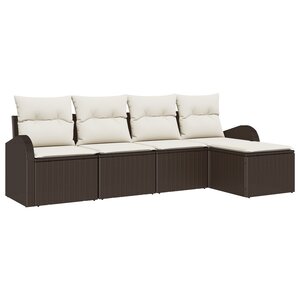 vidaXL Ensemble de Canapé de Jardin 5 Pièces avec Coussins Marron Poly Rotin