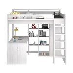 Lit combiné mezzanine enfant - Décor Pin Petterson - Sommier inclus - 90 x 200 cm