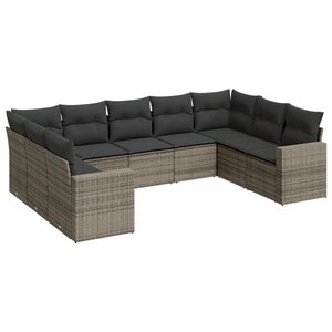 vidaXL Salon de jardin 9 Pièces avec coussins gris résine tressée