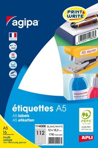 Etiquettes blanches 16 feuilles A5 12 x 18 3 mm 1792 pièces