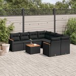 vidaXL Salon de jardin 9 Pièces avec coussins noir résine tressée