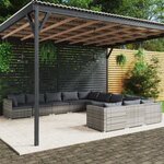 vidaXL Salon de jardin 11 Pièces avec coussins Résine tressée Gris